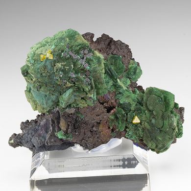 Chrysocolla on Malachite after Azurite with Wulfenite