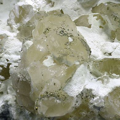 Talc, calcite, quartz, chalcopyrite