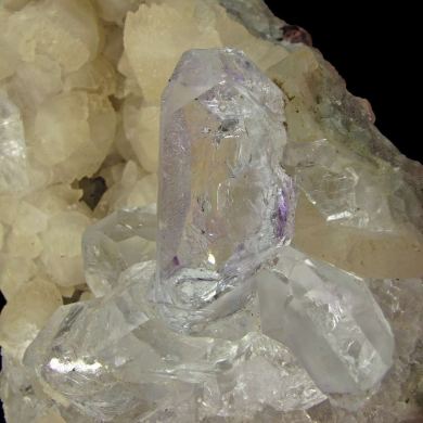 Fluorite (Twinned) on Calcite (Fluorescent)