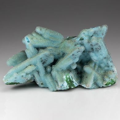 Chrysocolla pseudomorph with Malachite, Quartz