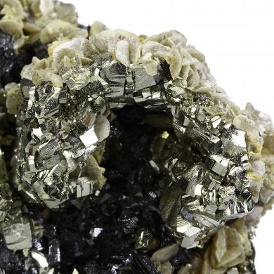 Pyrite “horseshoe” with Siderite on Sphalerite