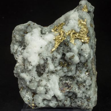 Gold (variety Ag-bearing) on Quartz with Sphalerite and Chalcopyrite